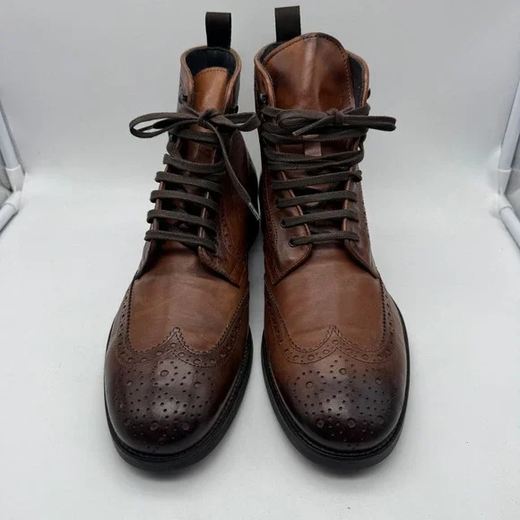 To Boot New York Adam Derrick Mens Brown Leather Wingtip Boots 9.5 Made in Italy